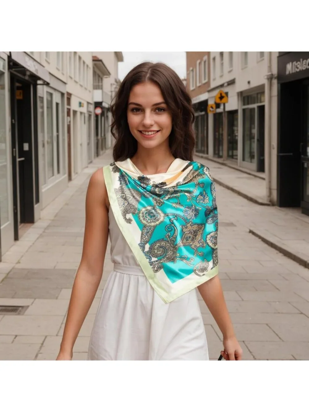 Women's A-Turquoise Printed Square Scarf Bandanas Hair Scarf 35 Inches